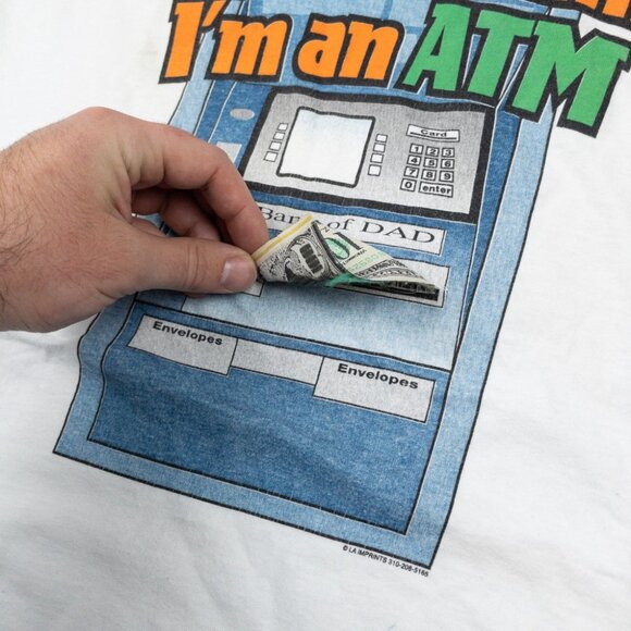 My Kids Think I'm an ATM Vintage Graphic T-Shirt Men's Medium White Funny Shirt - Picture 3 of 15